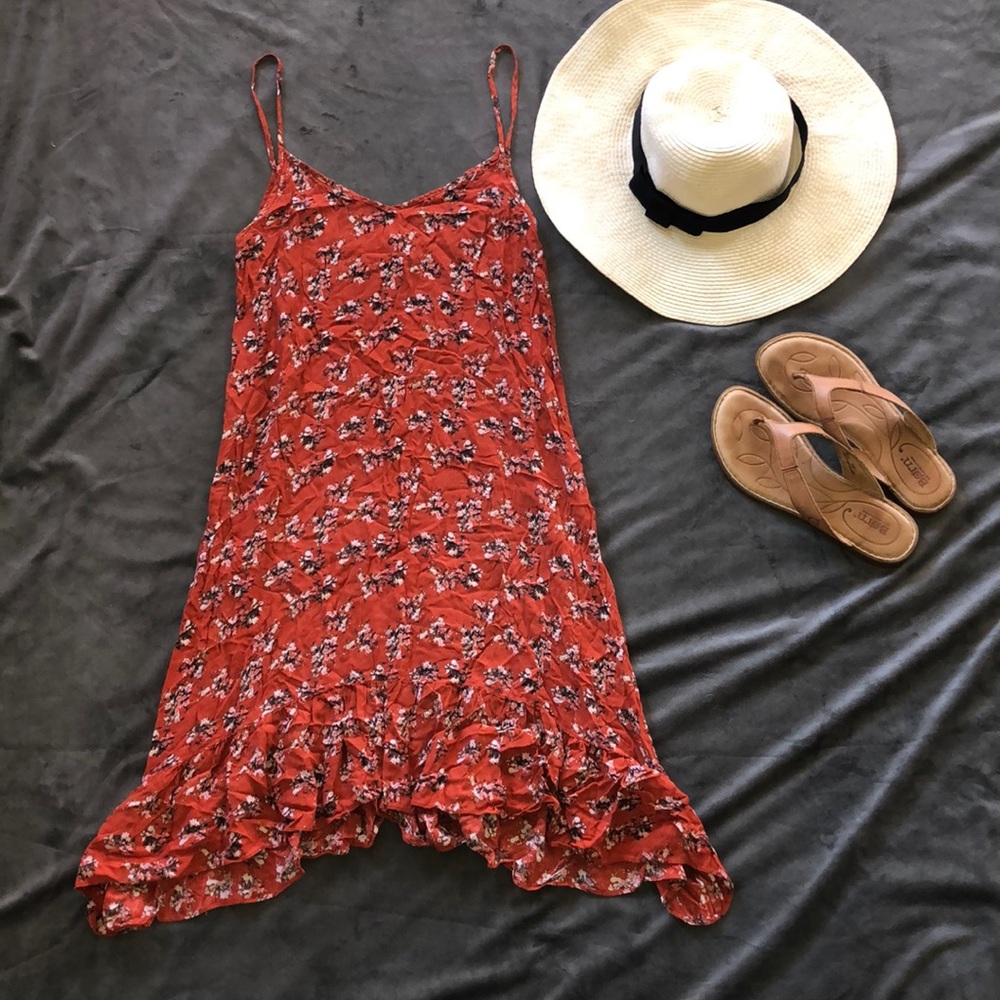 Rust colored floral spaghetti strap dress